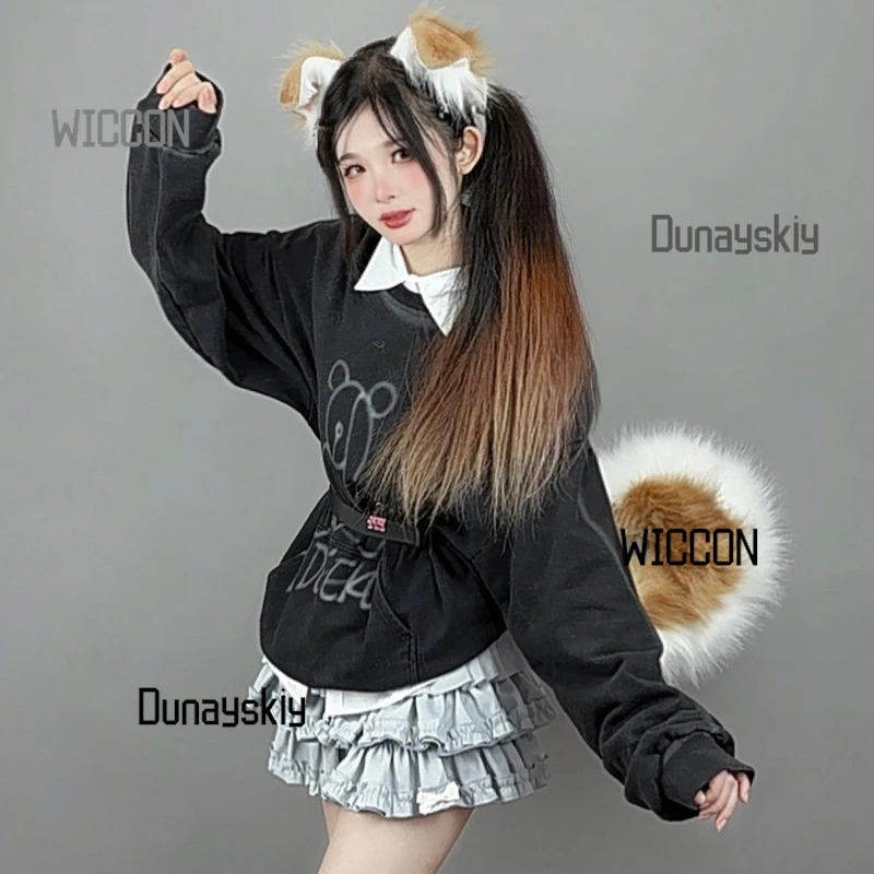 

Handmade Faux Fur Animal Ear Set - Spotted Dog/Droopy Ear Headband & Tail for Cosplay Halloween/Christmas/Oktoberfest/Easter