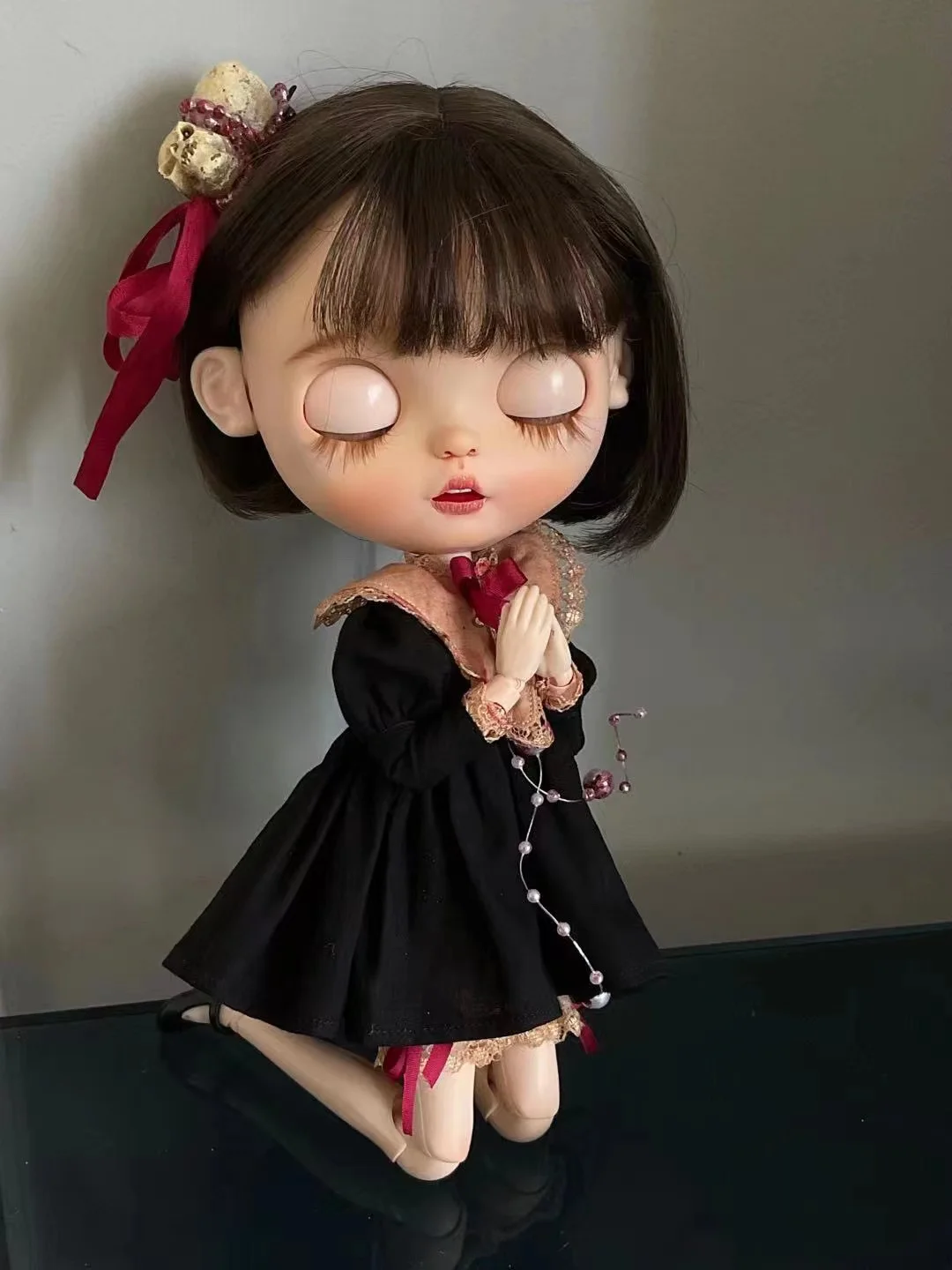 BJD Blythe Clothes Dark skeleton bloodstained black skirt 1/6 30cm Blythe Dolls (Fit  Pullip,Ob24,ob22、monst、holala、 Licca)