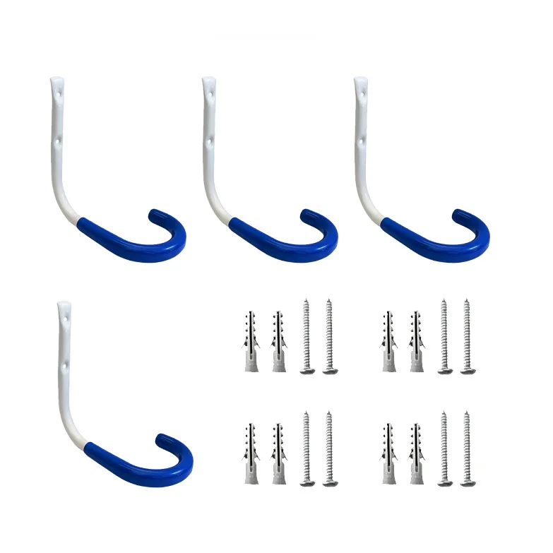 Sturdy Iron J Hook Wall Mounted Bike Rack for Garage Organization PVC Coated Finish 15kg Capacity 4 Pack with Screws