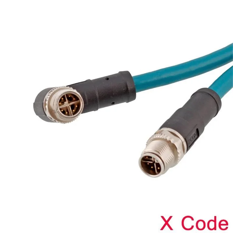 

M12 8-Pins X-Code Male Overmolded Plug With Blue PUR Cable Internet Wire 4P26-001 CAT6A