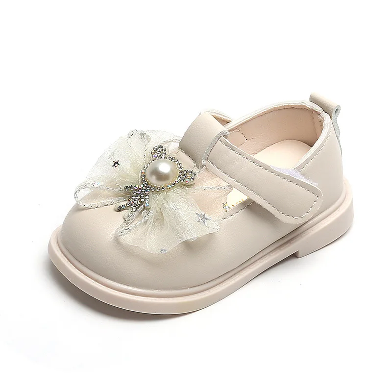 Zapatos de suela blanda para Niña, calzado de princesa para caminar, con lazo de cuero, para otoño