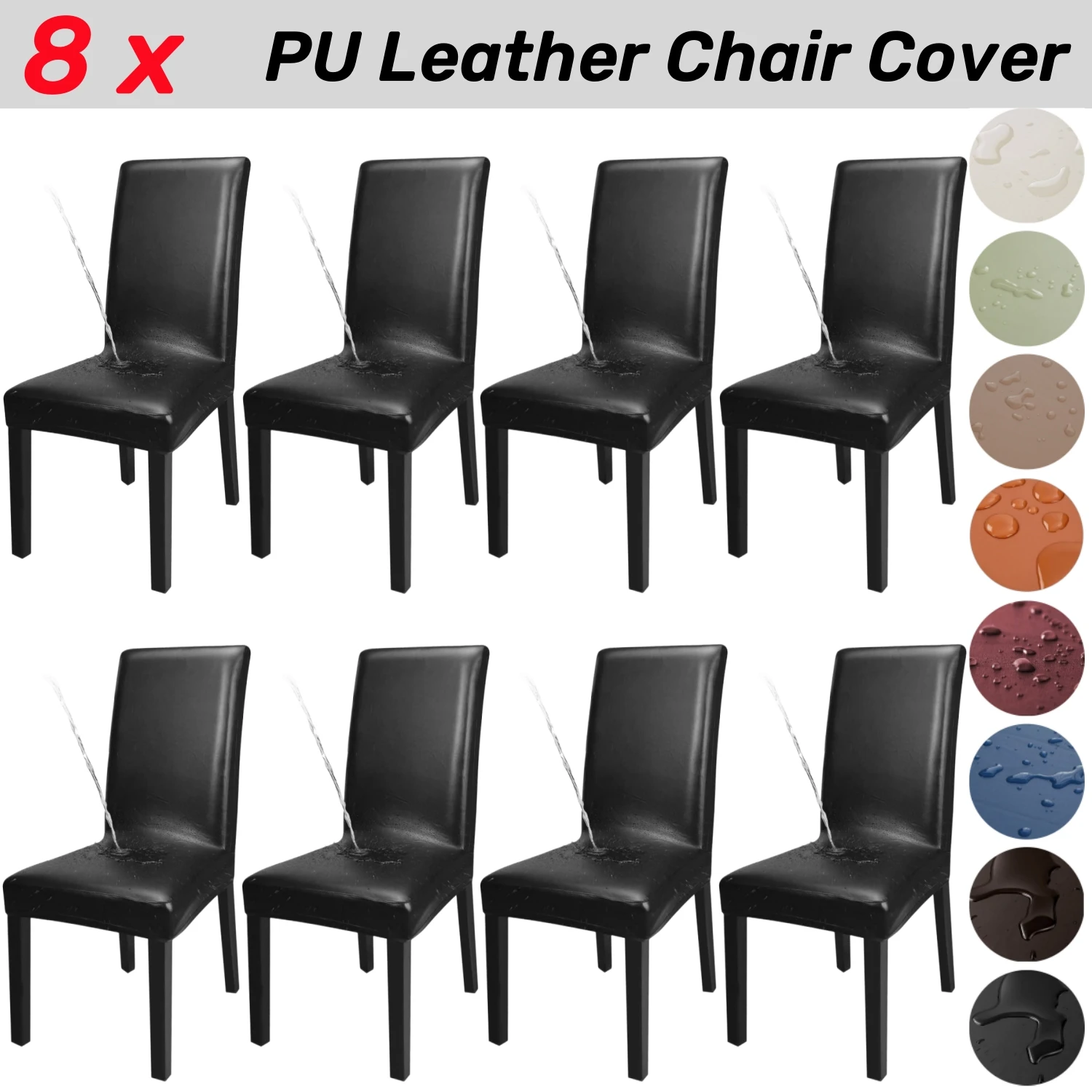 

8 Pcs PU Leather Dining Chair Cover Dining Room Protector Waterproof Fit Dining Seat Chair Slipcover Hotel Banquet Decoration