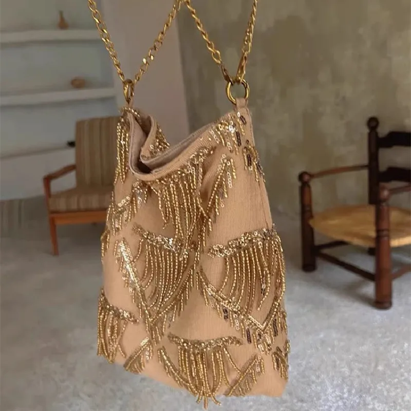 

Fashion Dinner Bag Women's 2025 Spring New Sequined Fringed Portable Shoulder Bag Versatile Elegant Messenger Bag