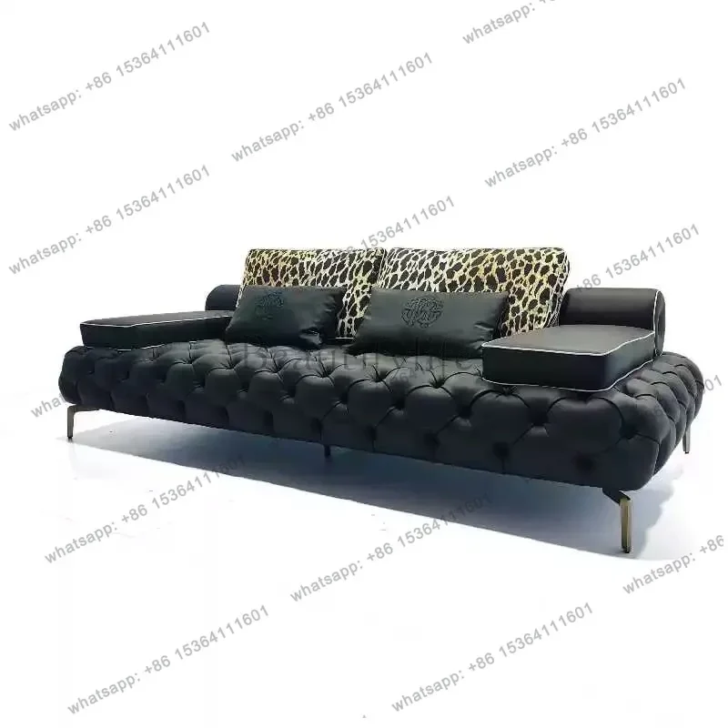 

D36Italian light luxury corner sofa, mansion villa, living room, large flat floor L-shaped leather sofa