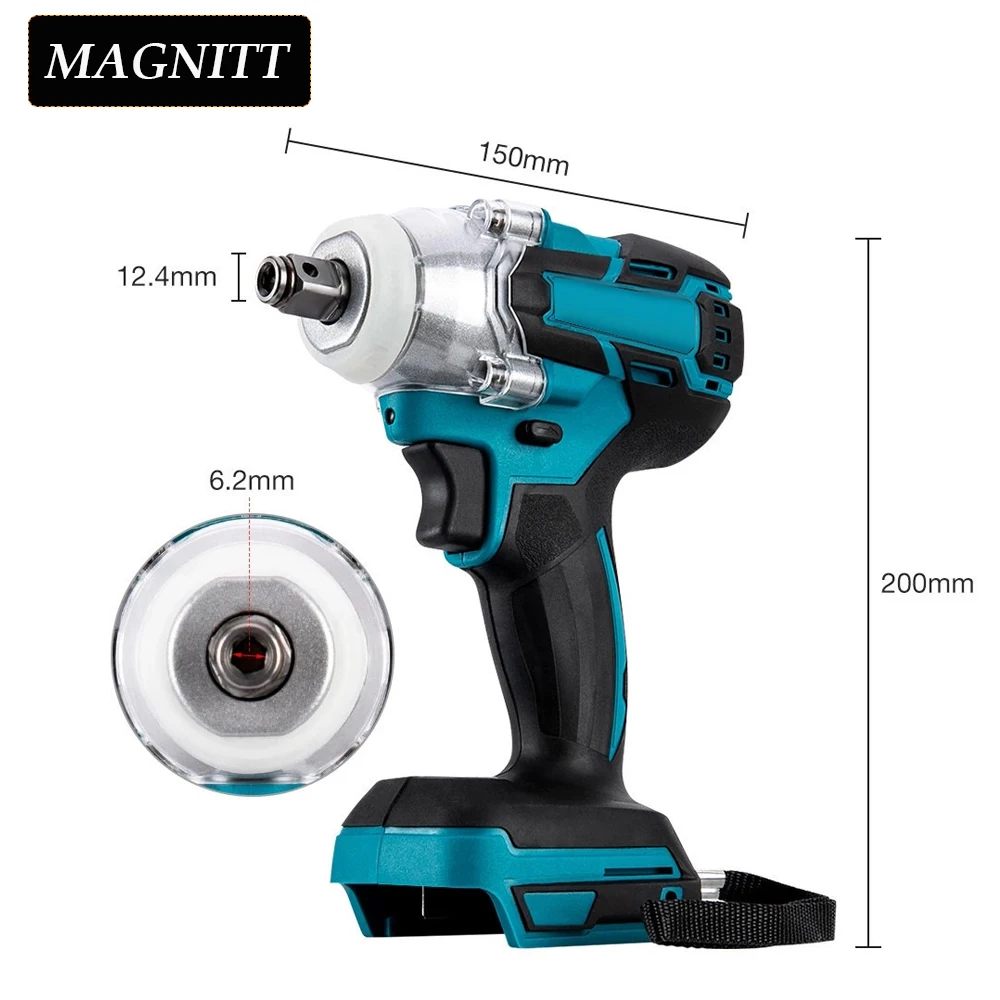 MAGNITT 520NM Chave de impacto elétrica sem fio sem escova, ferramentas elétricas de 1/2 polegadas, chave de bateria Makita 18V compatível com caixa de ferramentas