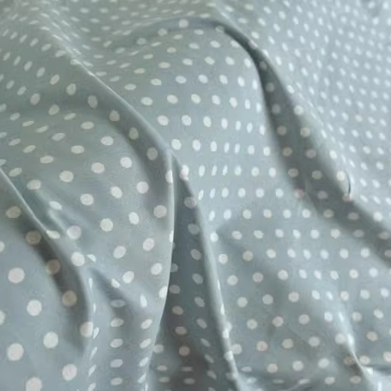 140CM Wide 300G/M Weight Stretch Linen Cotton Fabric for Autumn Jacket Dress,White Dots Printed on Gray Blue DIY Material R586