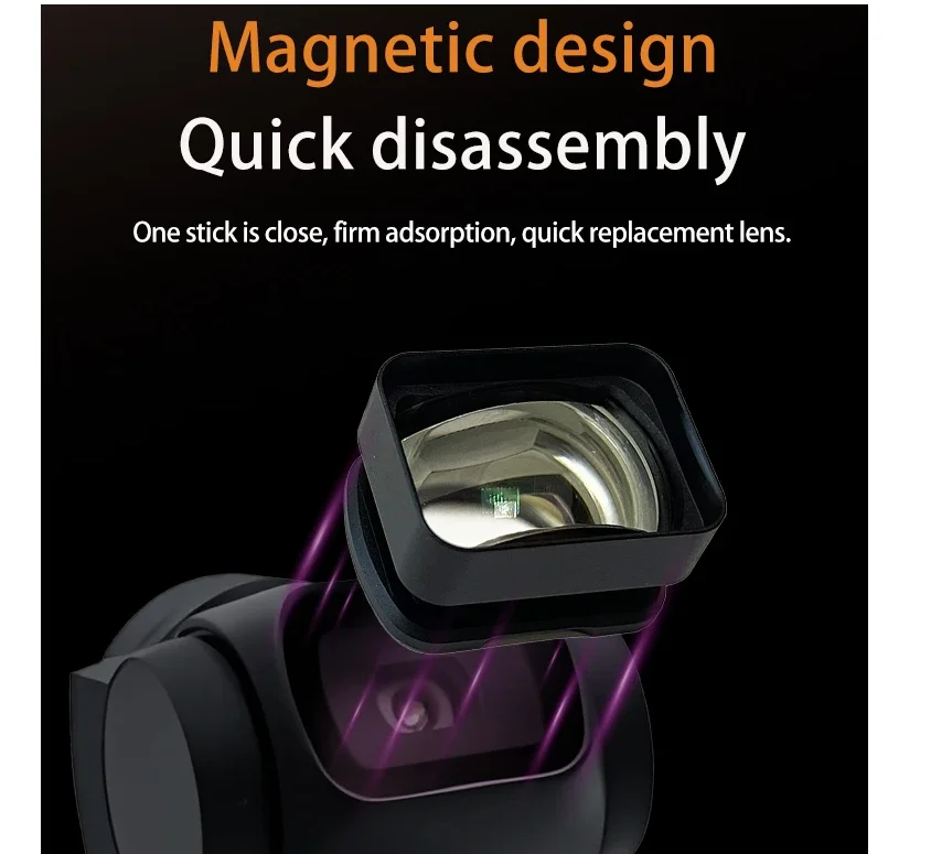 Wide Angle Filter for DJI Osmo Pocket 3 Magnifier Lens 40° Optical Glass 2x Zoom Optical Lens Magnetic design Quick Installation