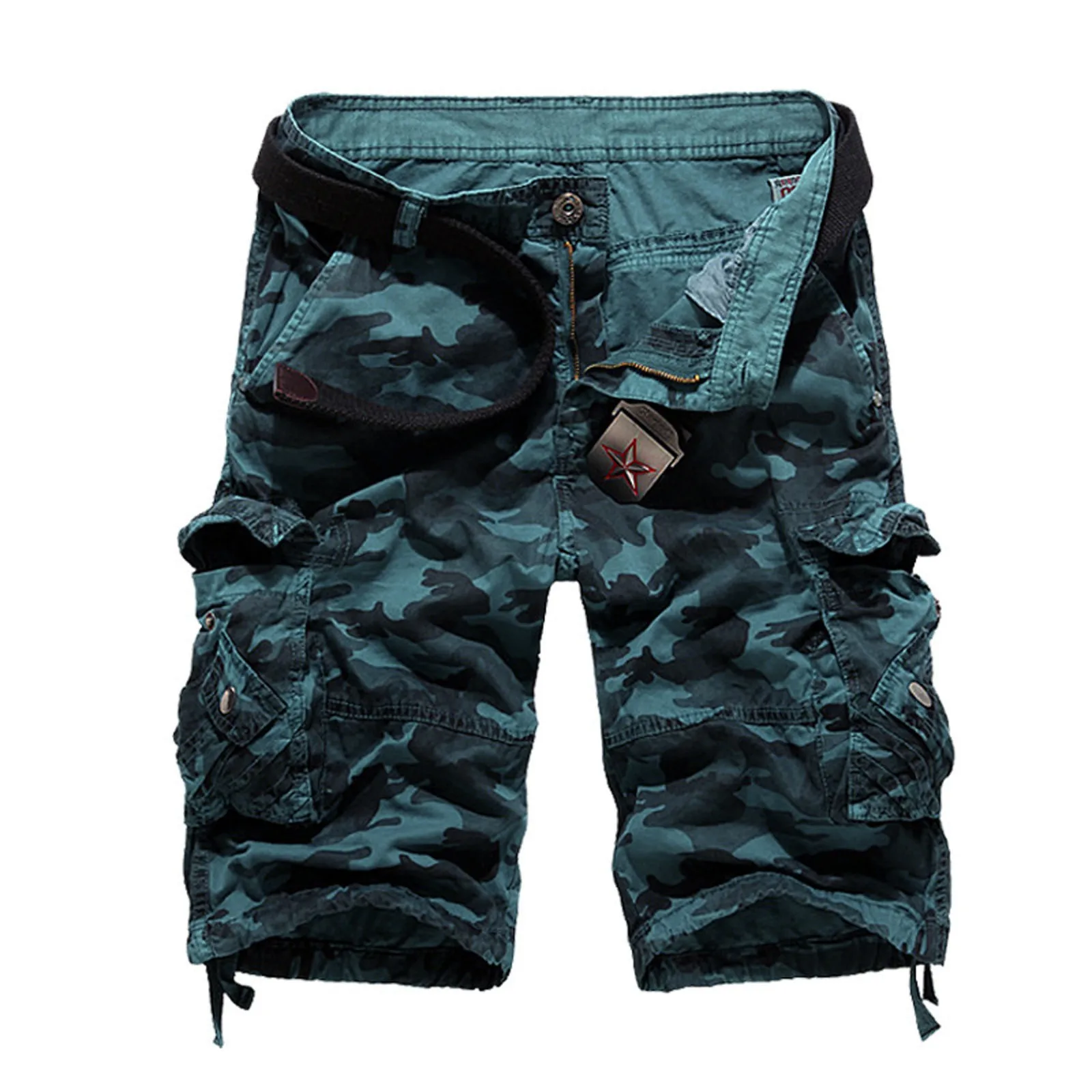 Pantaloncini da uomo di grandi dimensioni pantaloncini Cargo mimetici di tendenza alla moda con tasche pantaloncini dritti con cerniera con bottoni Casual primavera estate