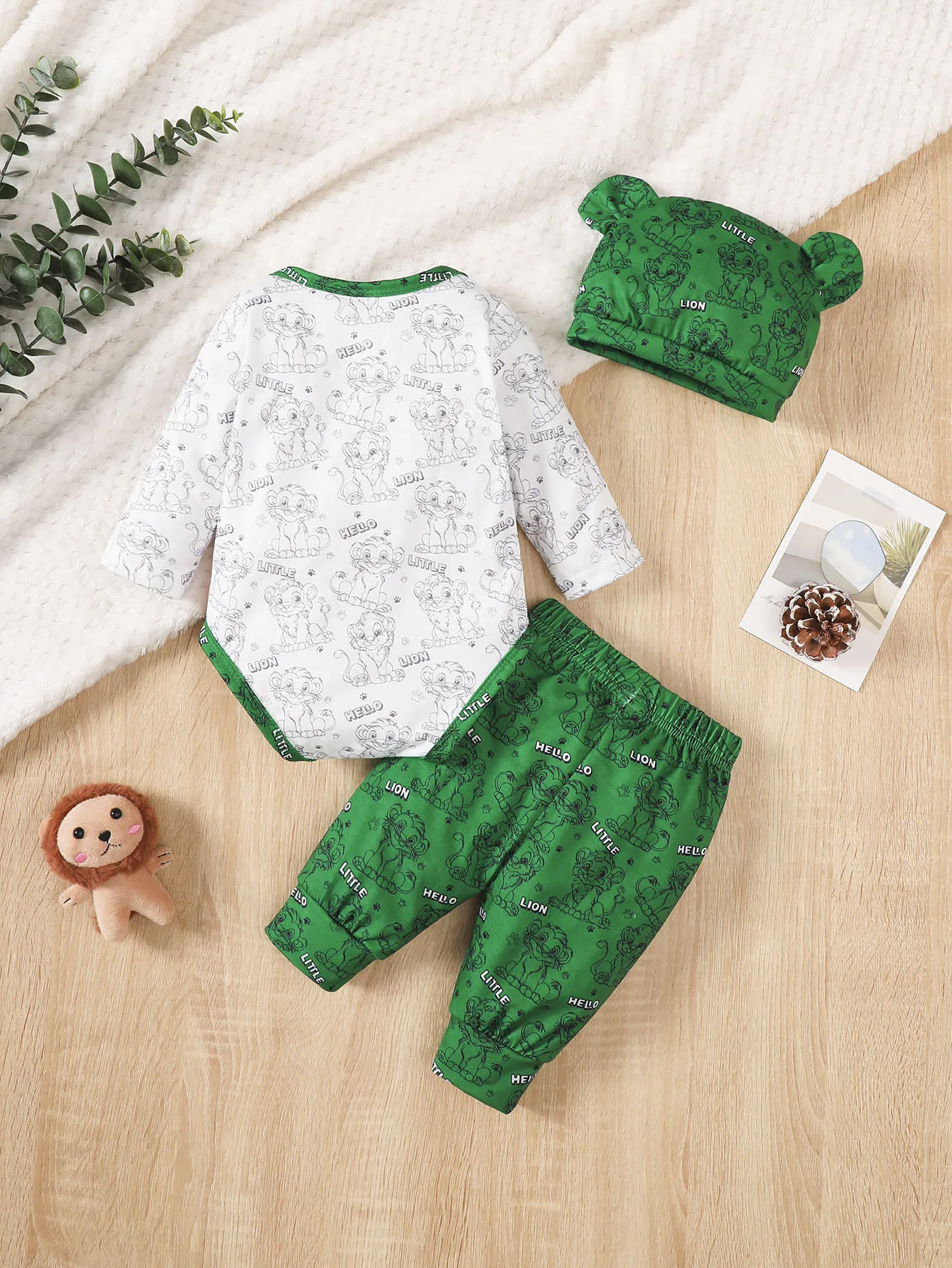 Newborn Boy Baby Set Cartoon Small Lion Print Long Sleeve Bodysuit and Pants 2Pcs/ Set for Boys 0-18 Months Spring  Autumn Set