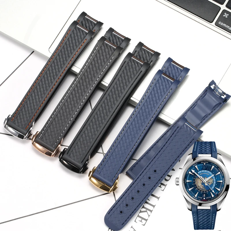 Watch Accessories for Omega Hippocampus 300 AT150 8900meters Marine Rubber Butterfly Buckle Watch Band 20mm Silicone Strap