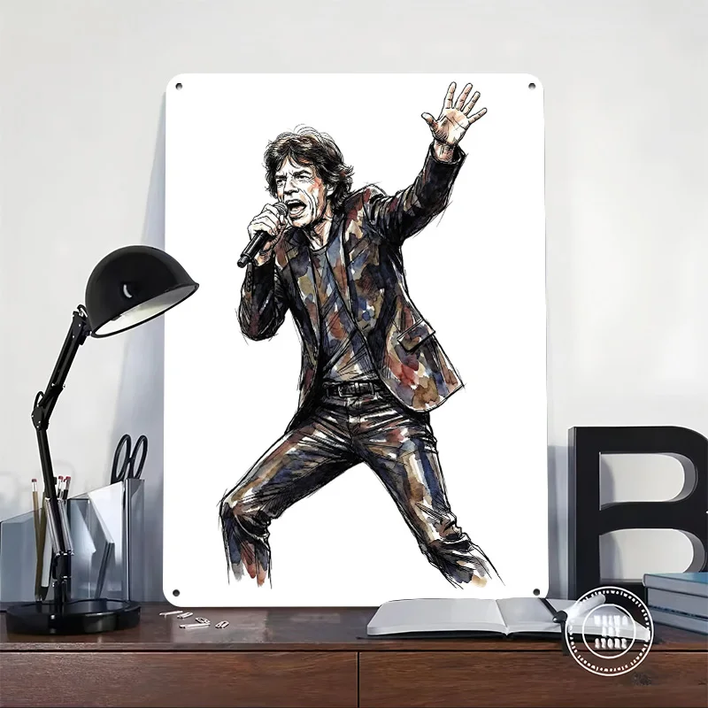 Mick Jagger Watercolor Illustration 3D Texture Printed Poster Custom Vintage Metal Tin Plate Sign for Wall Art Room Decoration