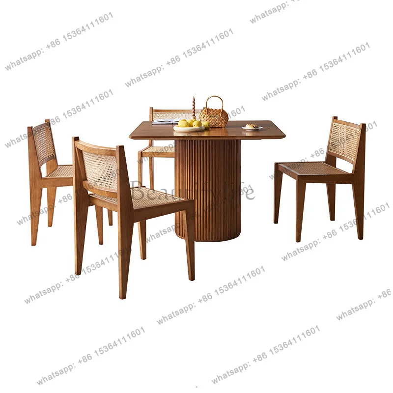

Japanese rattan dining table wabi-sabi wind solid wood modern simple square table