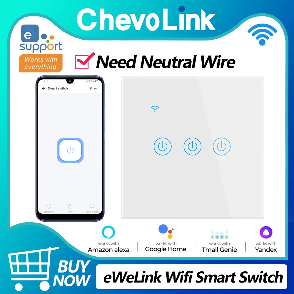 EWelink Wall Smart Switch EU Neutral Wire Required Wi-Fi Touch Switch via eWeLink APP Works With Alexa Google Home AC100-240V