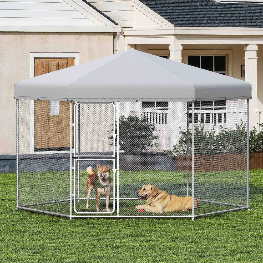 

13.1×11.2×7.6FT Pet House Dog Run Enclosure w/UV-Resistant Waterproof Roof Cover