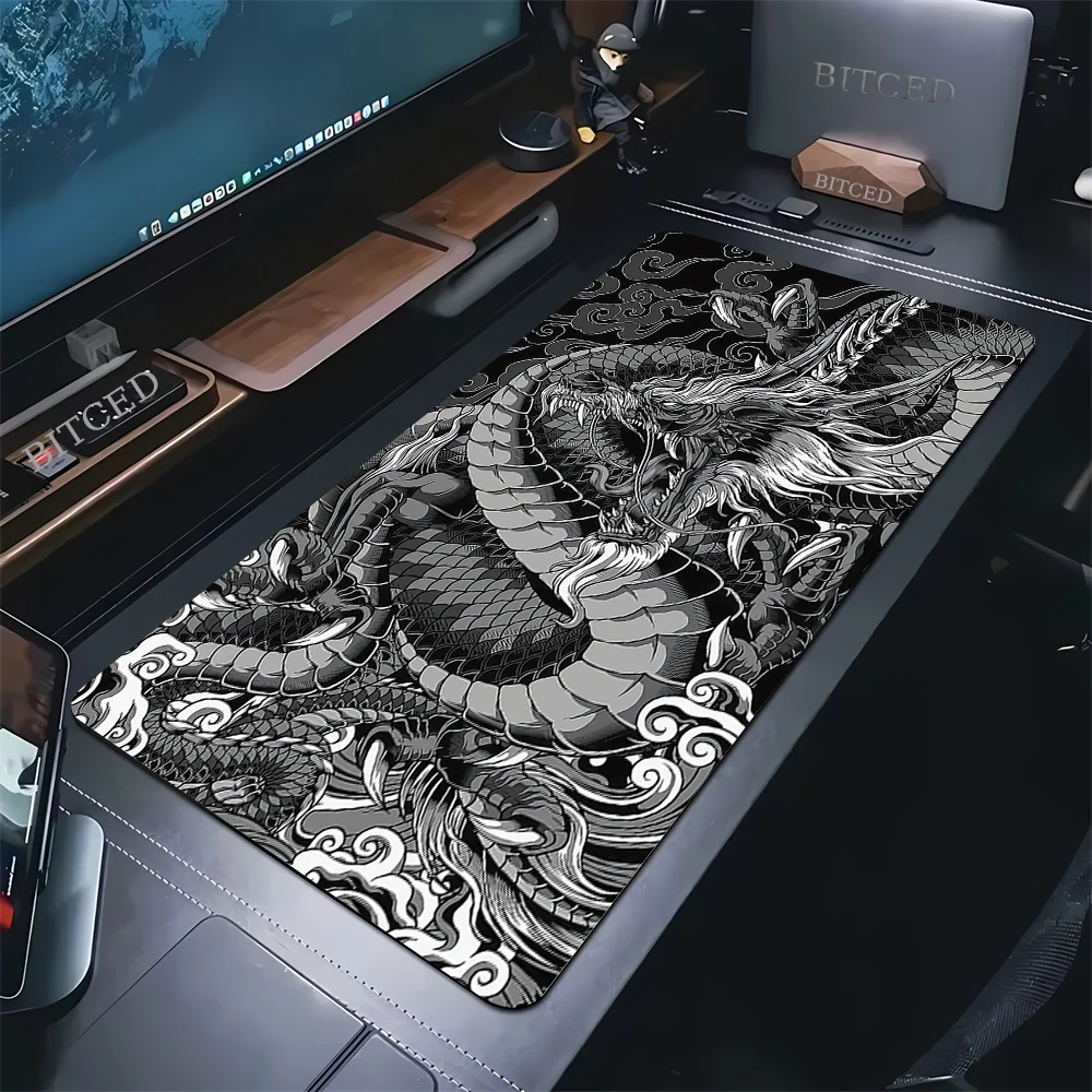 

Large Gaming Mousepads Black and White Dragon Mouse Pad Computer Mousepad 90x40cm Desk Mouse Mat For PC Keyboard Mats Table Rug