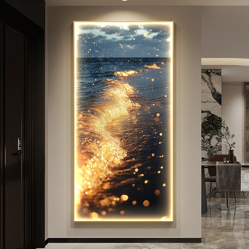 Modern LED Wall Lamps Luxury Entrance Living Room Decoration Corridor Gold Sea Wave Hanging Painting Abstract Lustre Mural Light