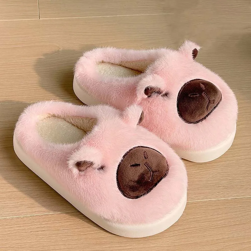 

Comfortable Soft Capybara Furry Slippers EVA Thickened Cartoon Cotton Slippers Solid Color Cute Warmer Home Cotton Shoes Couple