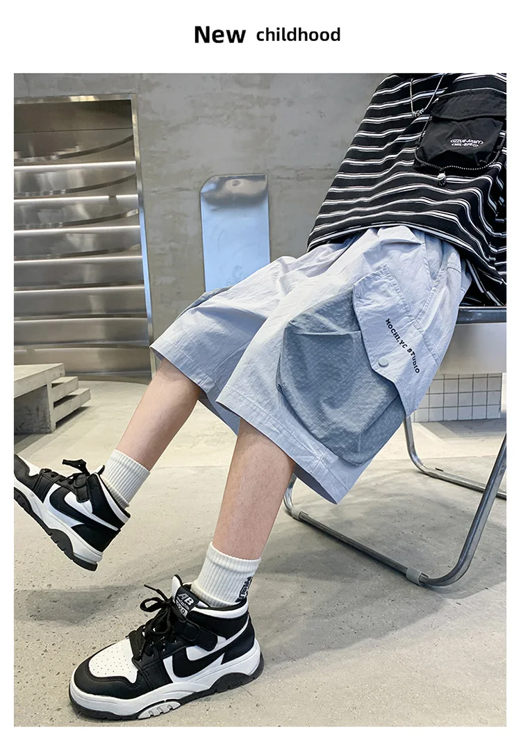 Kurze, stylische Sommer-Cargo-Shorts aus Baumwolle für Kinder und Jungen im Teenageralter, mit großer Seitentasche, neue lässige kurze Cargo-Hosen, 5-14 Jahre – Detail 14