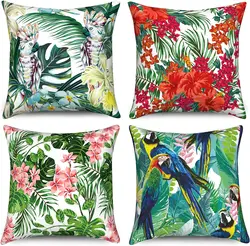 Hawaiian Pillowcase, Parrot Tropical Plant Pillowcase Palm Leaf Pillowcase Cushion Cover Decorative Home Outdoor Courtyard