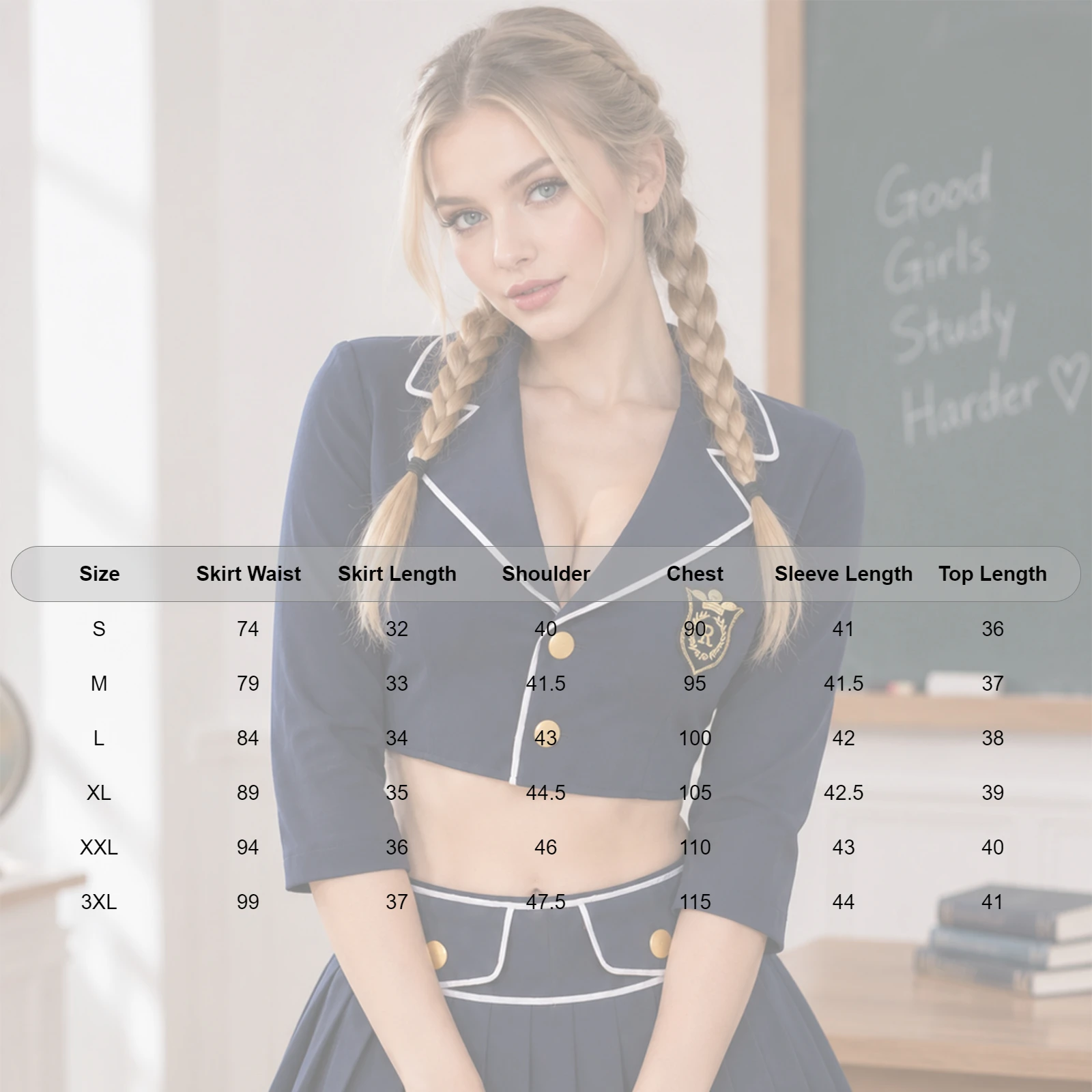 Women Schoolgirl Cosplay Costume 3/4 Sleeve Crop Blazer Jacket+Skirt JK School Uniform Anime Cosplay Halloween Theme Party Suit view 6