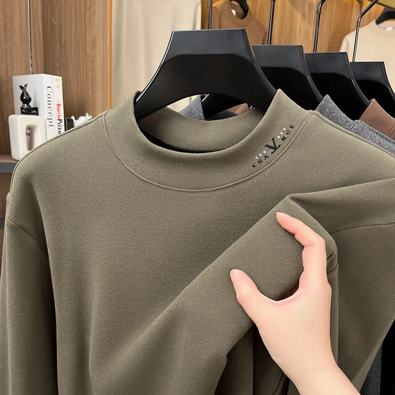 

Новая осенне-зимняя мужская футболка с круглым вырезом, базовая рубашка, повседневная мягкая мужская одежда с полувысоким воротником, интерьерные мужские футболки