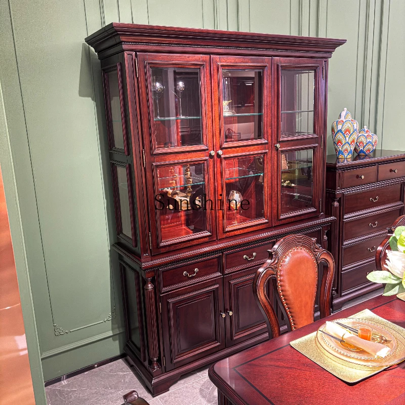 

American solid wood dining side cabinet simple wall kitchen double door wine cabinet storage