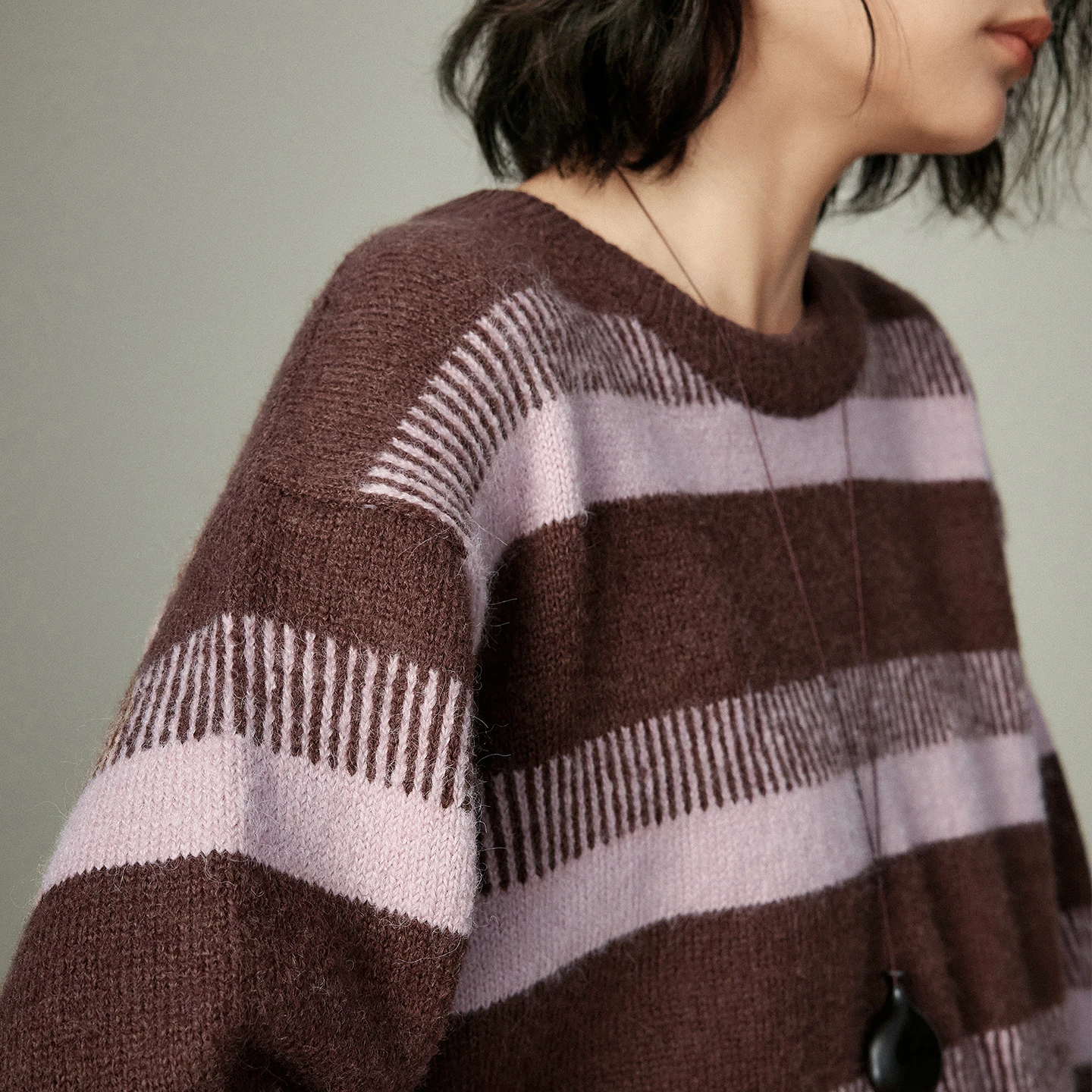 TOYOUTH Wool-blend Sweater for Women 2025 Winter New Crew Neck Loose Cannelés Stripe Soft Warm Top