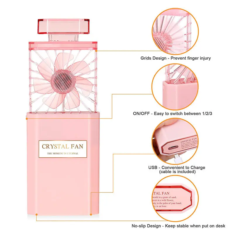 Women's Handheld Fan Rechargeable Small Personal Fan Perfume Fan Pulls Out Portable Fan Mini Fan For Girls In Pink