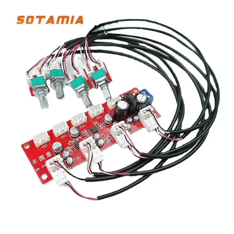 SOTAMIA NE5532 4 Way Input Mixer Preamp Hifi Stereo Audio Signal Pre-amplifier Audio Volume Control Tone Preamp DIY Home Theater