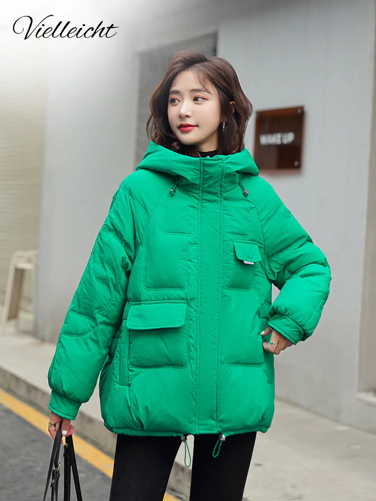 Vielleicht 2022 Winter Clothes Women Short Jacket Thick Hooded Cotton Padded Coats Female Loose Puffer Parkas Ladies Winter Coat