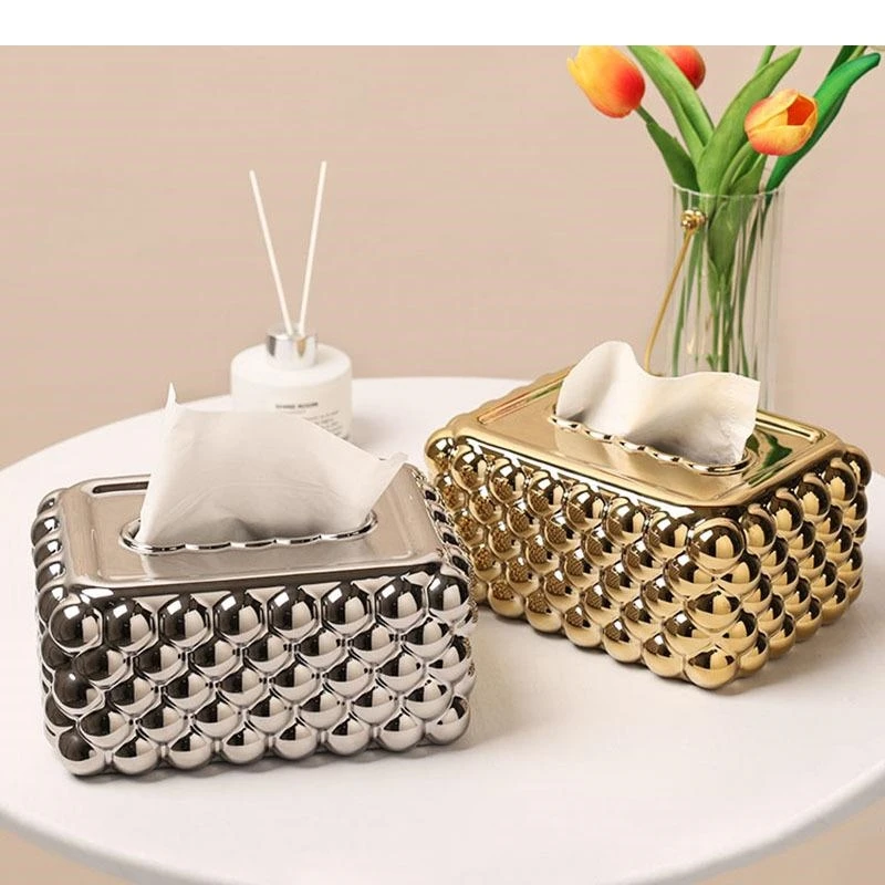 Gold Plated Bubble Tissue Box Coffee Table Desk Decoration Golden Removable Ceramic Storage Boxes Paper Towel