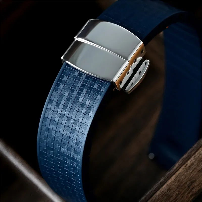 CTS Cinturino per orologio in caucciù fluoro tagliato su misura 18/19/20/21/22mm FKM Fibbia a farfalla Estremità piatta universale Sostituisci il cinturino dell'orologio