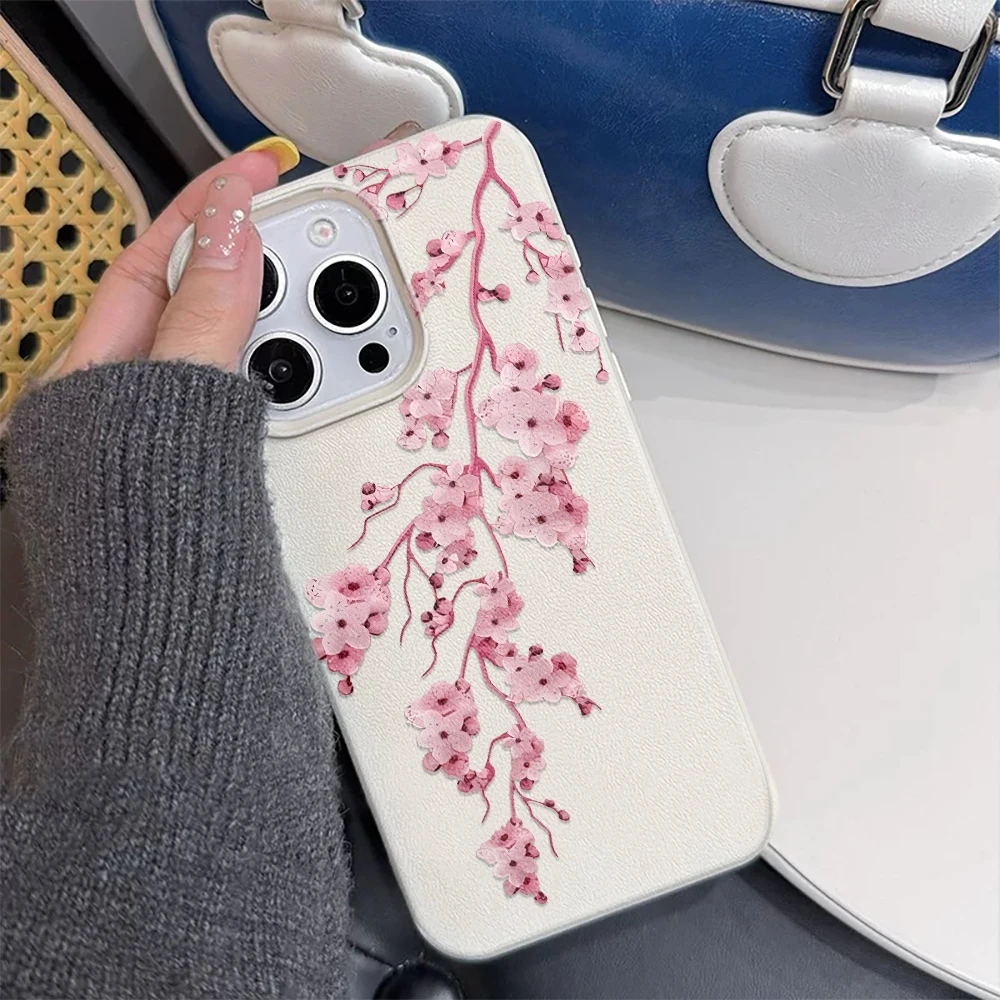 Funda de Silicona con Diseño de Flores de Durazno Rosadas para iPhone 17 Pro Max, Funda Protectora de TPU y Goma para iPhone 16, 15, 14, 13, 12, 11 Pro Max