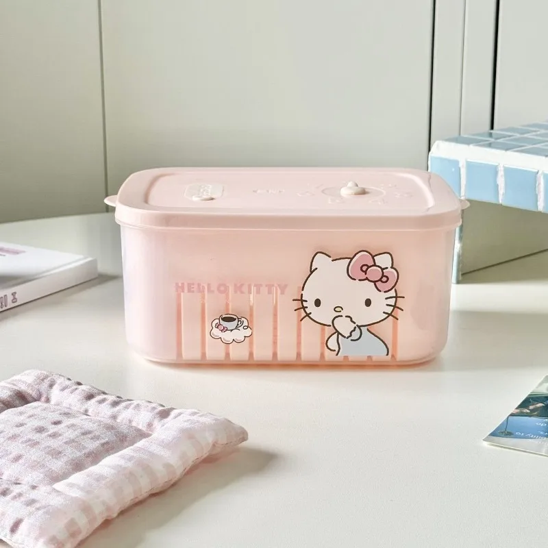 جديد حار طبقة مزدوجة مرحبا كيتي صندوق حفظ الطازجة المطبخ الثلاجة الغذاء الصف الفاكهة الخضار فرز التخزين المبرد #4