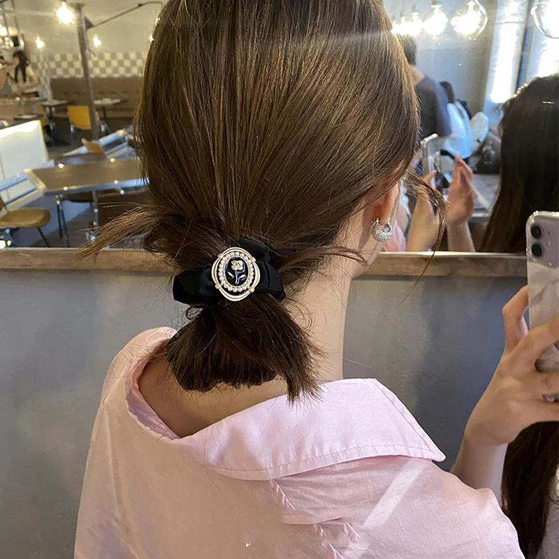 

Luxury Brand Design Hair Tie Hair Band Fashion Rose Flower Rubber Band Headdress Ponytail Hair Accessories Для Волос