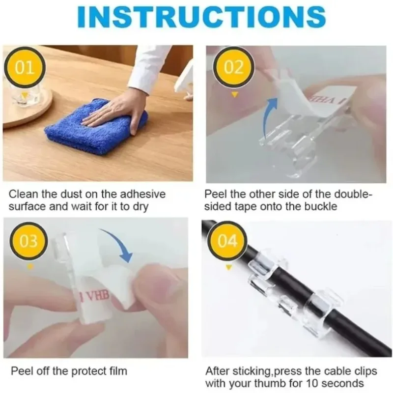 Adhesive Cable Clips Wire Holder for Wall Clear Strong Self-Adhesive Stickers Cord Management Organizer for Desk Car Office Home