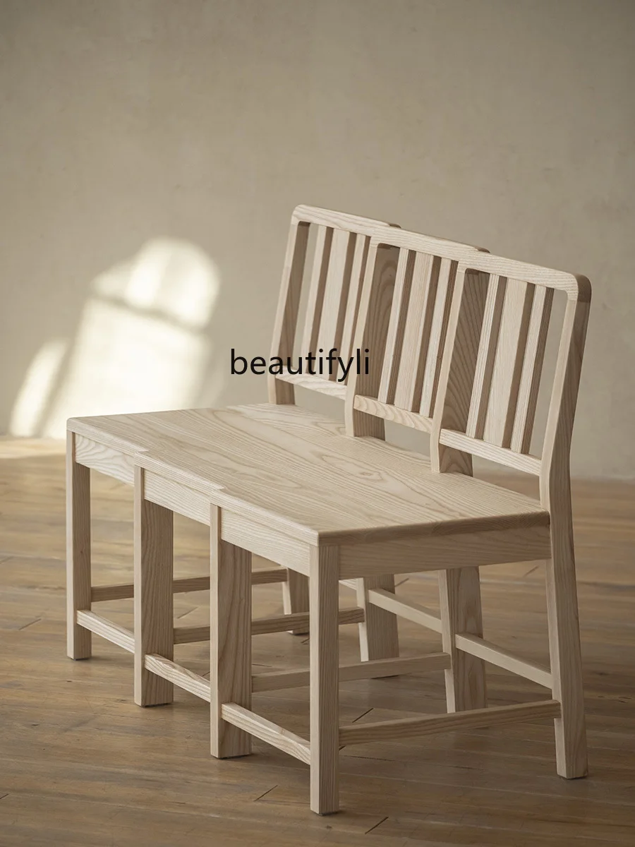 

Copy and Paste Long Solid Wood Dining Chair Backrest Integrated Designer Creative Design