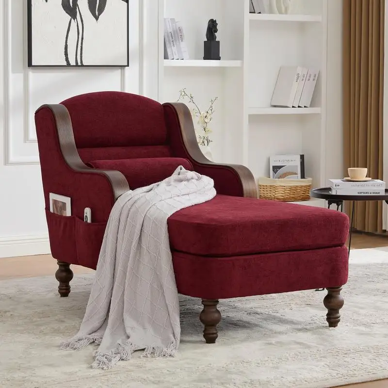 Oversized Chaise Lounge Indoor, Fabric Single Sofa Bed with Wide Seat, Upholstered Lazy Sleeper Armchair for Living Room and