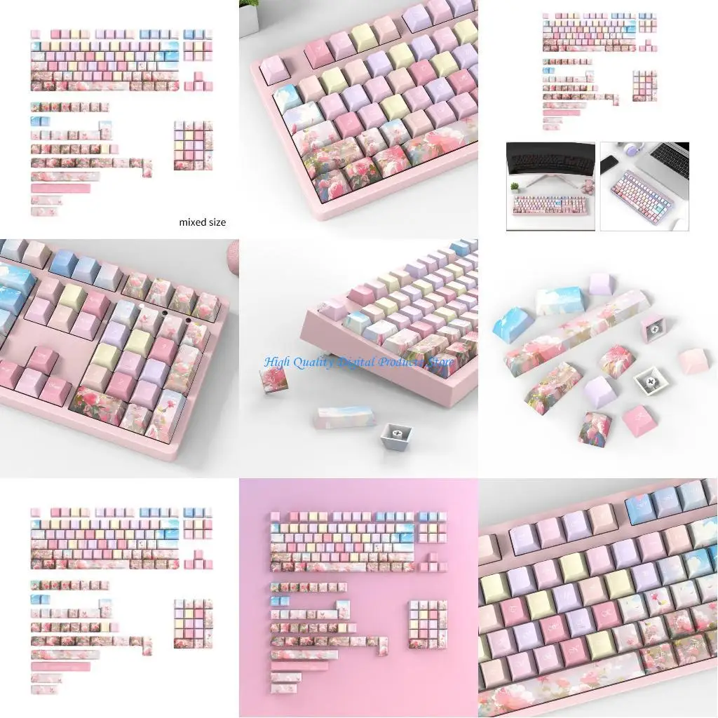 

U2JE New Pink Keycaps for Mechanical Keyboards 141 Keycaps Double Shot and Dye Subb