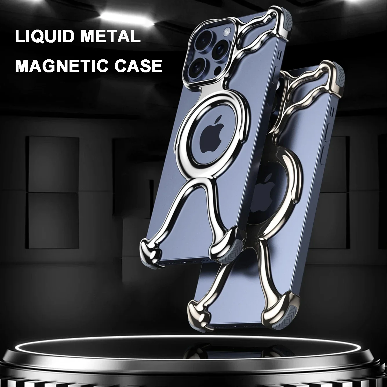 

Magnetic Liquid Metal Phone Case For iPhone 13 14 15 Pro Max With AirBag Shockproof Bumper Irregular Metal Anti-fall Cover Funda