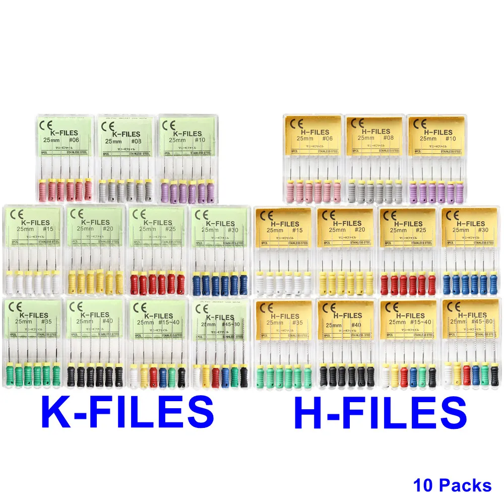 10 Packs 21/25/31mm Dental H-FILES K-FILES REAMERS Tapered Finger SPREADERS Endodontic Root Canal File Hand Use Dentistry