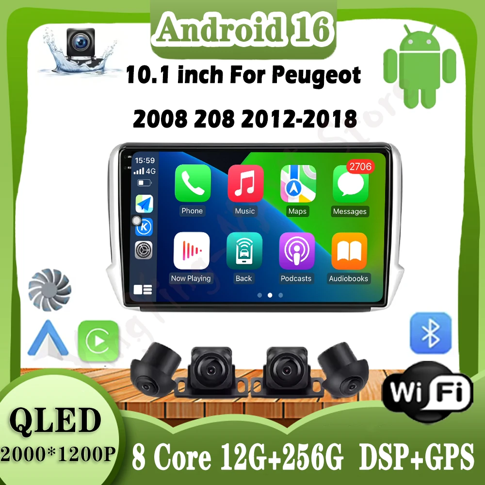 

10,1-дюймовый Android 16, авто Carplay для Peugeot 2008 208 2012-2018, автомобильный радиоприемник, GPS-навигация, мультимедийный видеоплеер