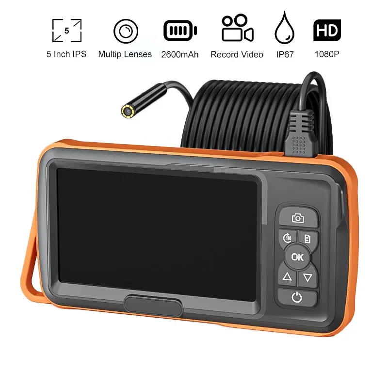 

5'' IPS Screen Endoscope Car Pipe Inspection Borescope Waterproof USB Probe Video Autofocus Camera Single Dual Triple Lens LEDs