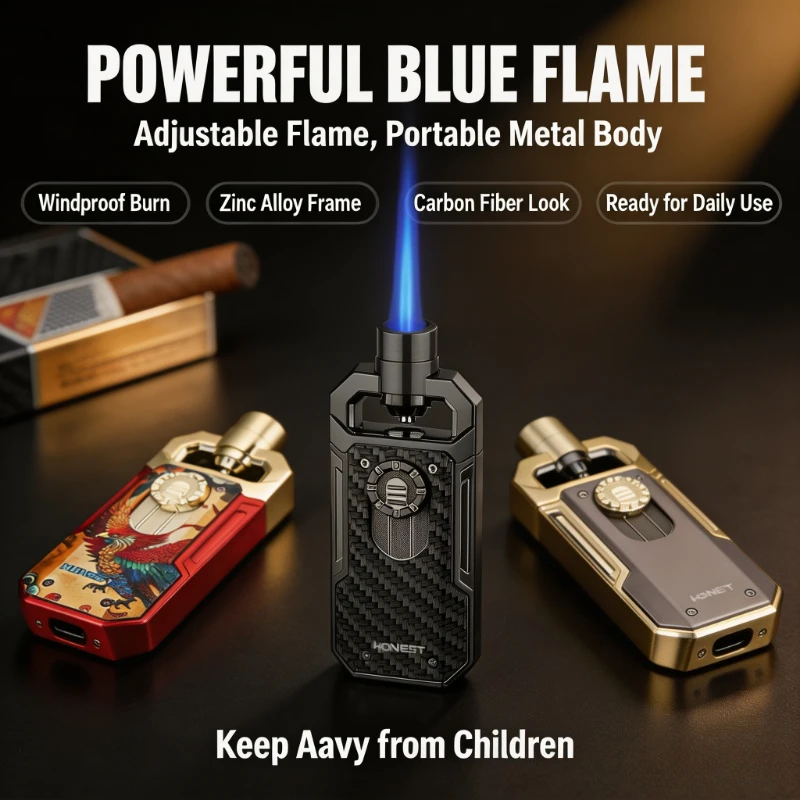Metal‑Material Blue‑Flame Ignition Tool by HONEST, Unique Creative Appearance, Visible Gas Window for Easy Observation