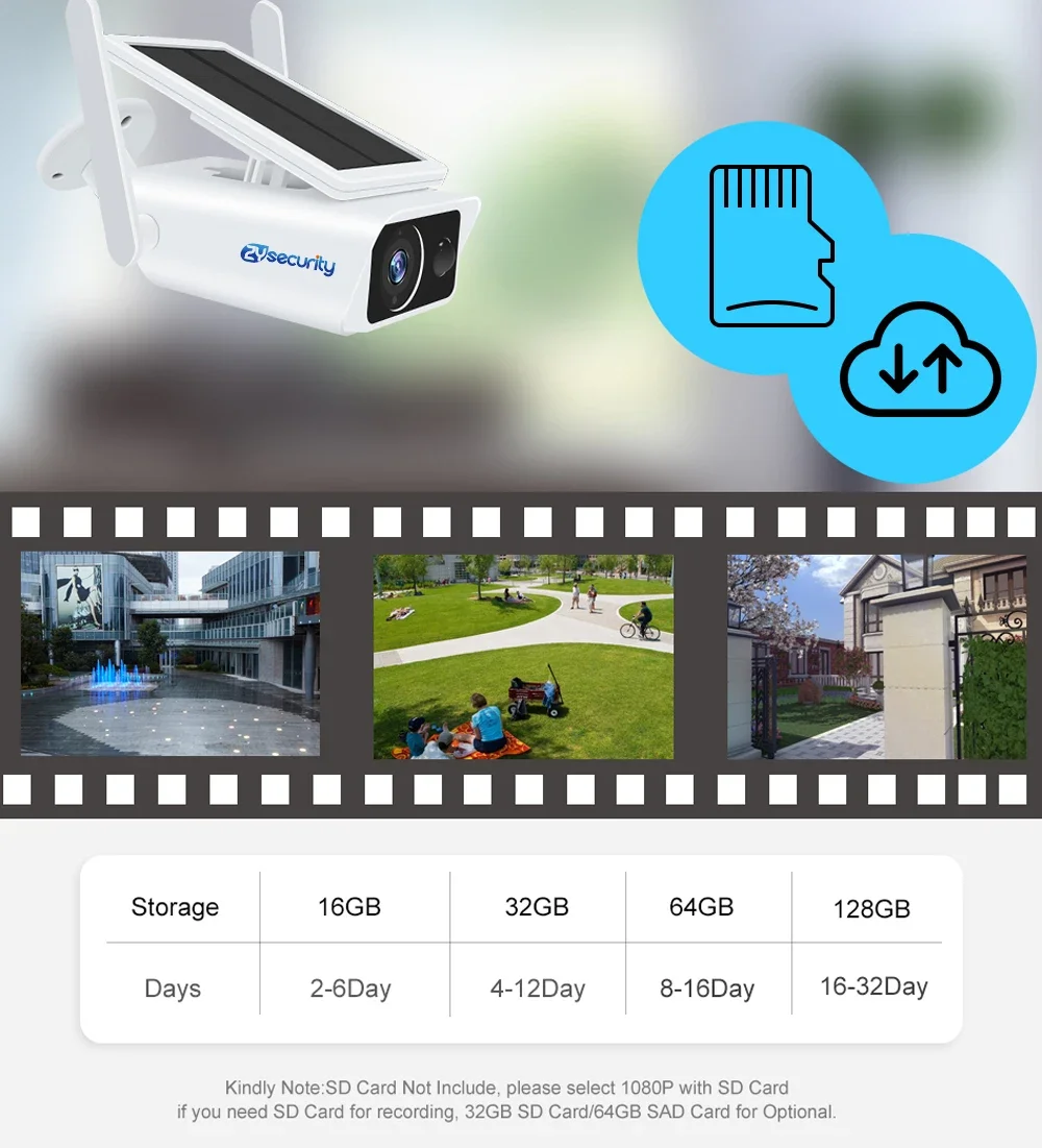 1080P Solar Camera Wifi Outdoor Wireless Powered Full Color Night Vision Surveillance Security Protection CCTV PIR IP Camera