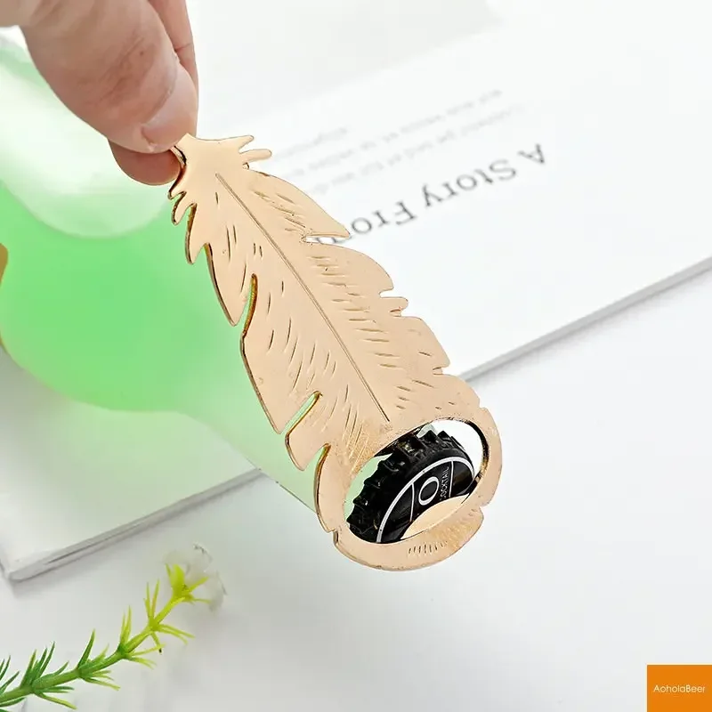 1pc Feather Shape Beer Bottle Opener Small Wedding Favors for Guests Golden Zinc Alloy Beer Openers Tools Kitchen Gadgets