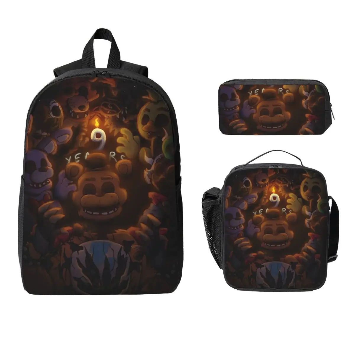 

3Pcs Five Nights Fnaf School bags Set for Kids Pencil Boxes Backpack Sets with Lunch Box For School Students Knapsack