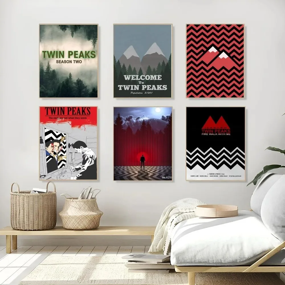 1PC T-TWIN P-PEAKS Poster Self-adhesive Art Waterproof Paper Sticker Coffee House Bar Room Wall Decor