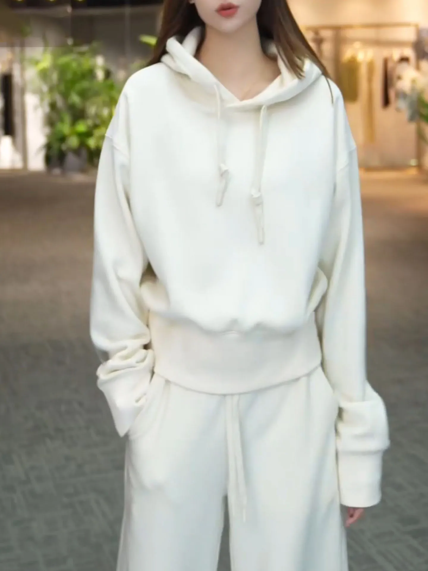 

Женская толстовка Laid-ba, длинная, белая, оверсайз, универсальная, стройнящая, модная, осенне-зимняя, уличная одежда, повседневный крой