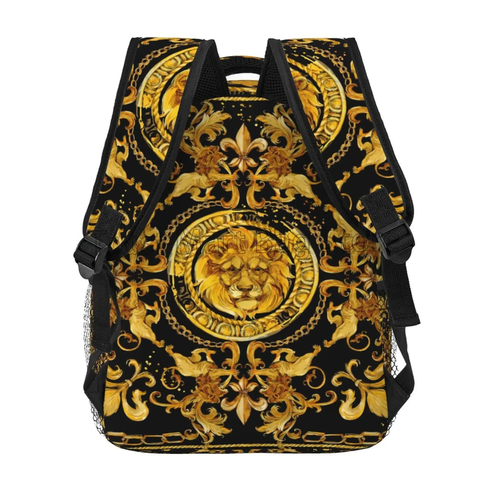 Golden Lion Baroque Pattern Backpacks School Bag Lightweight Student Bookbag Unisex Laptop Daypack for Travel Hiking Camping